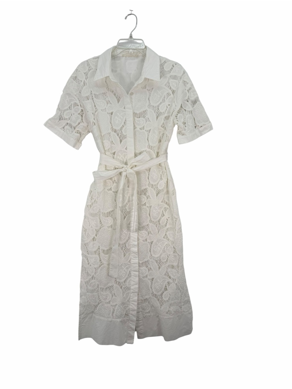 Ellison White Lace Shirt Midi Dress with Tie Waist